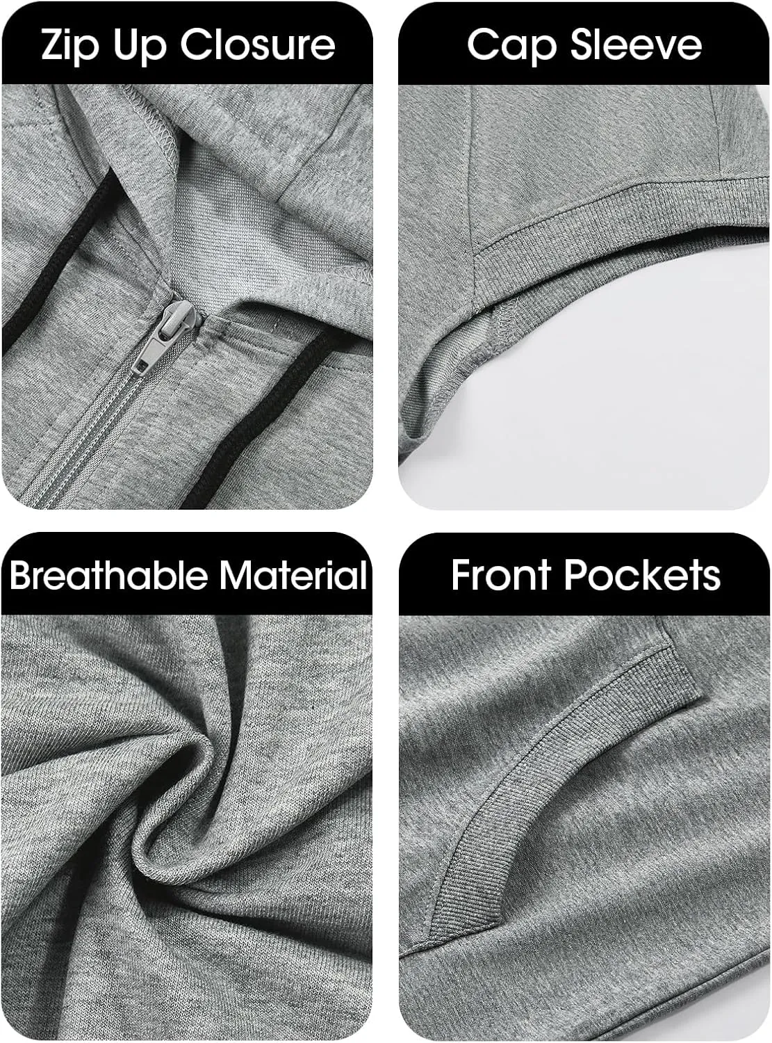 Fisoew Women's Sleeveless Zip Up Hoodies Casual Loose Fit Drawstring Sweatshirts Lightweight Jackets Vest with Pockets