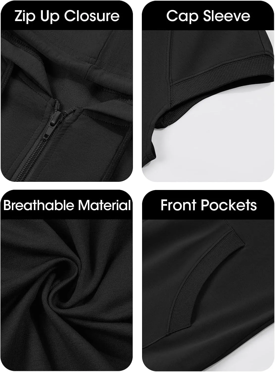 Fisoew Women's Sleeveless Zip Up Hoodies Casual Loose Fit Drawstring Sweatshirts Lightweight Jackets Vest with Pockets