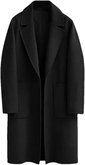 Fjnbbiot Women's Double-Sided Woolen Coat Long Loose Woolen Coat Elegant Notched Collar Double Breasted Wool Blend Over Coat