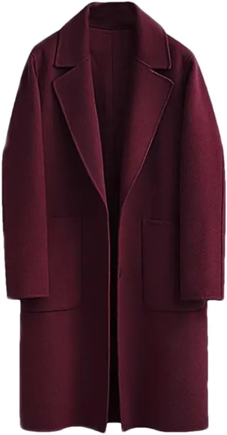 Fjnbbiot Women's Double-Sided Woolen Coat Long Loose Woolen Coat Elegant Notched Collar Double Breasted Wool Blend Over Coat