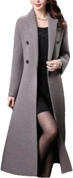 Fjnbbiot Woolen Jacket Women's Long Slim Chic Thick Wool Overcoat Autumn Winter Warm Wool Blend Over Coat Trench Coats
