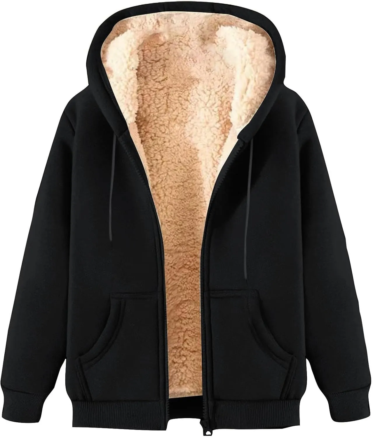 Fleece Lined Jacket Women Solid Casual Warm Hoodies for Women Basic Soft Comfortable Sweatshirt Jacket with Pockets