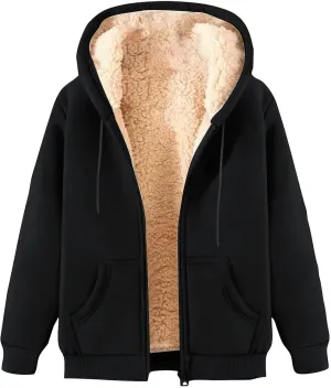 Fleece Lined Jacket Women Solid Casual Warm Hoodies for Women Basic Soft Comfortable Sweatshirt Jacket with Pockets