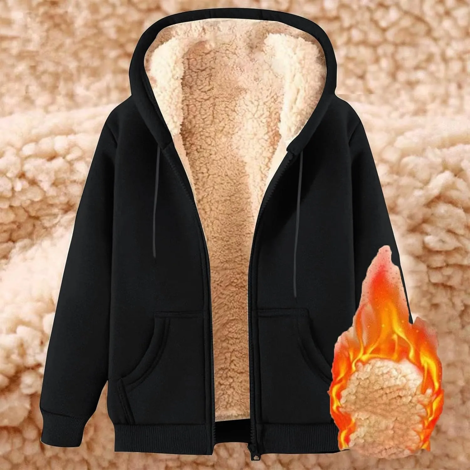 Fleece Lined Jacket Women Solid Casual Warm Hoodies for Women Basic Soft Comfortable Sweatshirt Jacket with Pockets