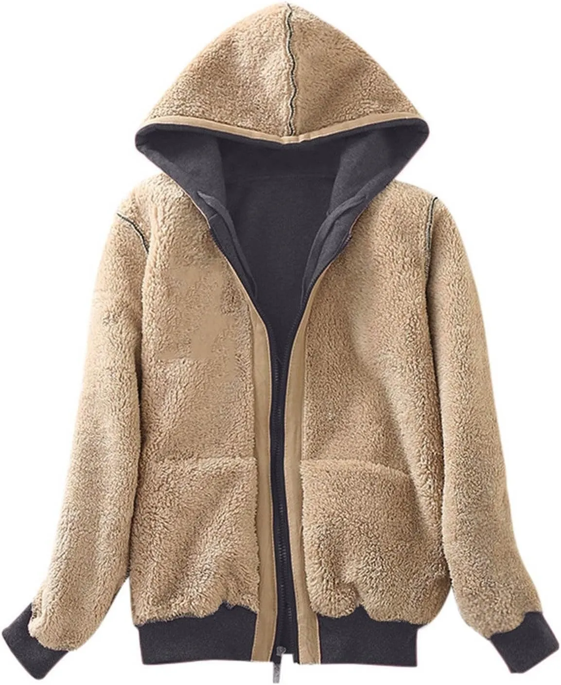 Fleece Sherpa Lined Hoodies for Women Casual Sherpa Hoodie Women Solid Warm Zip Up Hooded Sweatshirt Plus Size