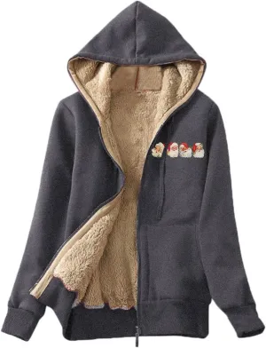 Fleece Sherpa Lined Hoodies for Women Casual Sherpa Hoodie Women Solid Warm Zip Up Hooded Sweatshirt Plus Size