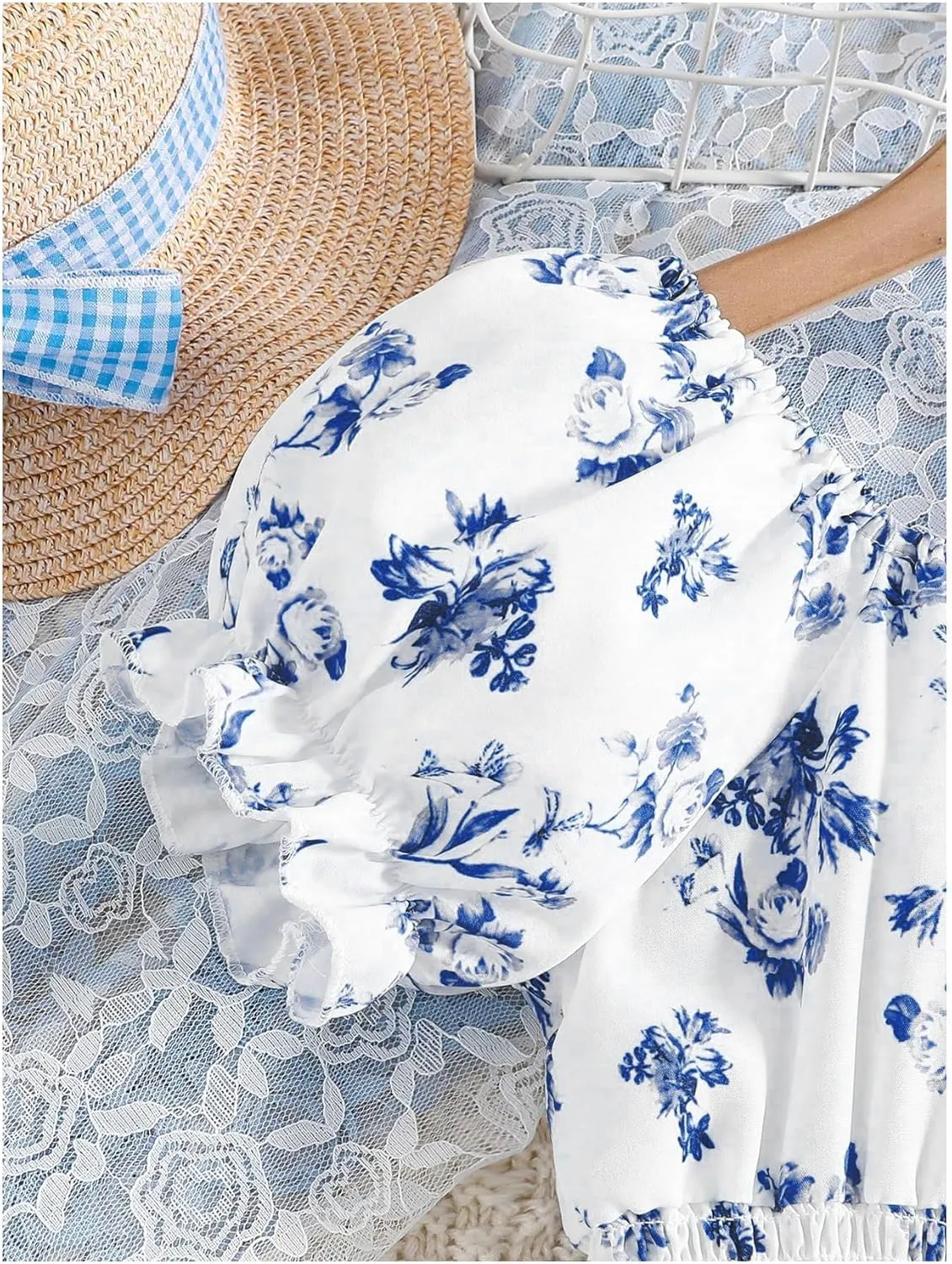 Floerns Girl's Boho Floral Print Puff Short Sleeve A Line Dress Ruffle Hem Summer Dresses