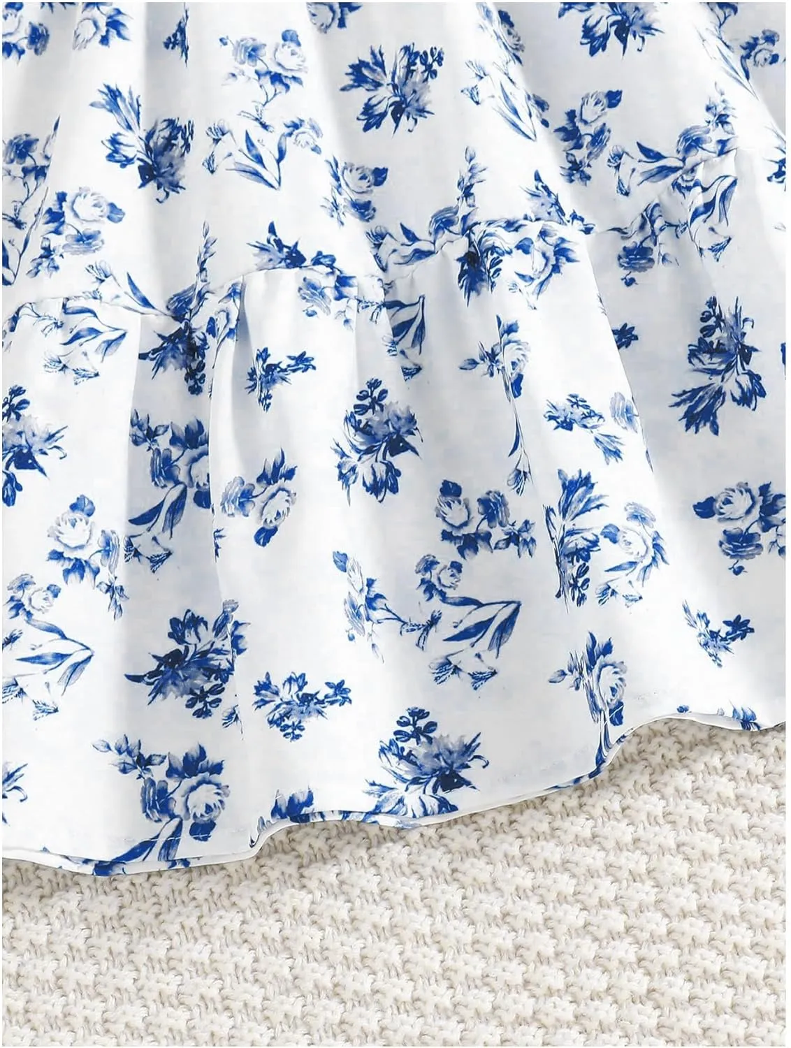 Floerns Girl's Boho Floral Print Puff Short Sleeve A Line Dress Ruffle Hem Summer Dresses