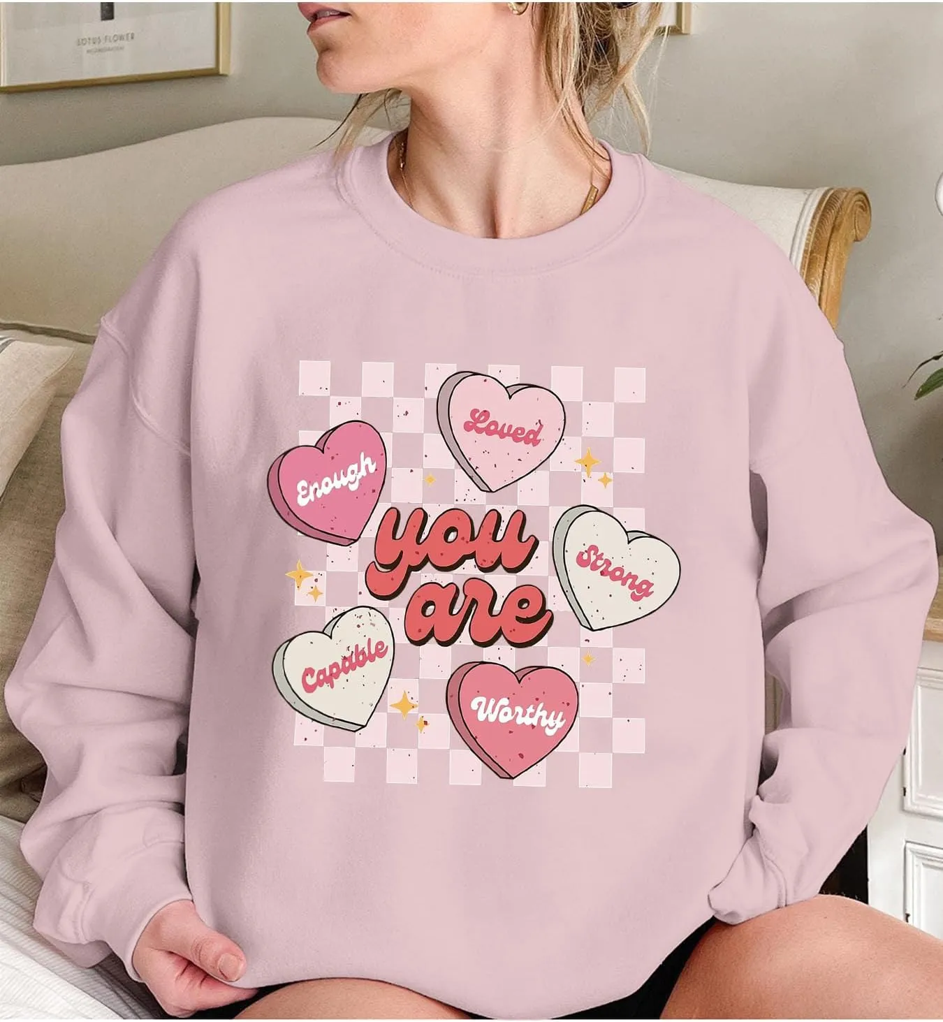FLORENCE IISA Womens Oversized Graphic Crewneck Sweatshirt Long Sleeve Pullover Tops Heart Print Valentines Sweatshirt
