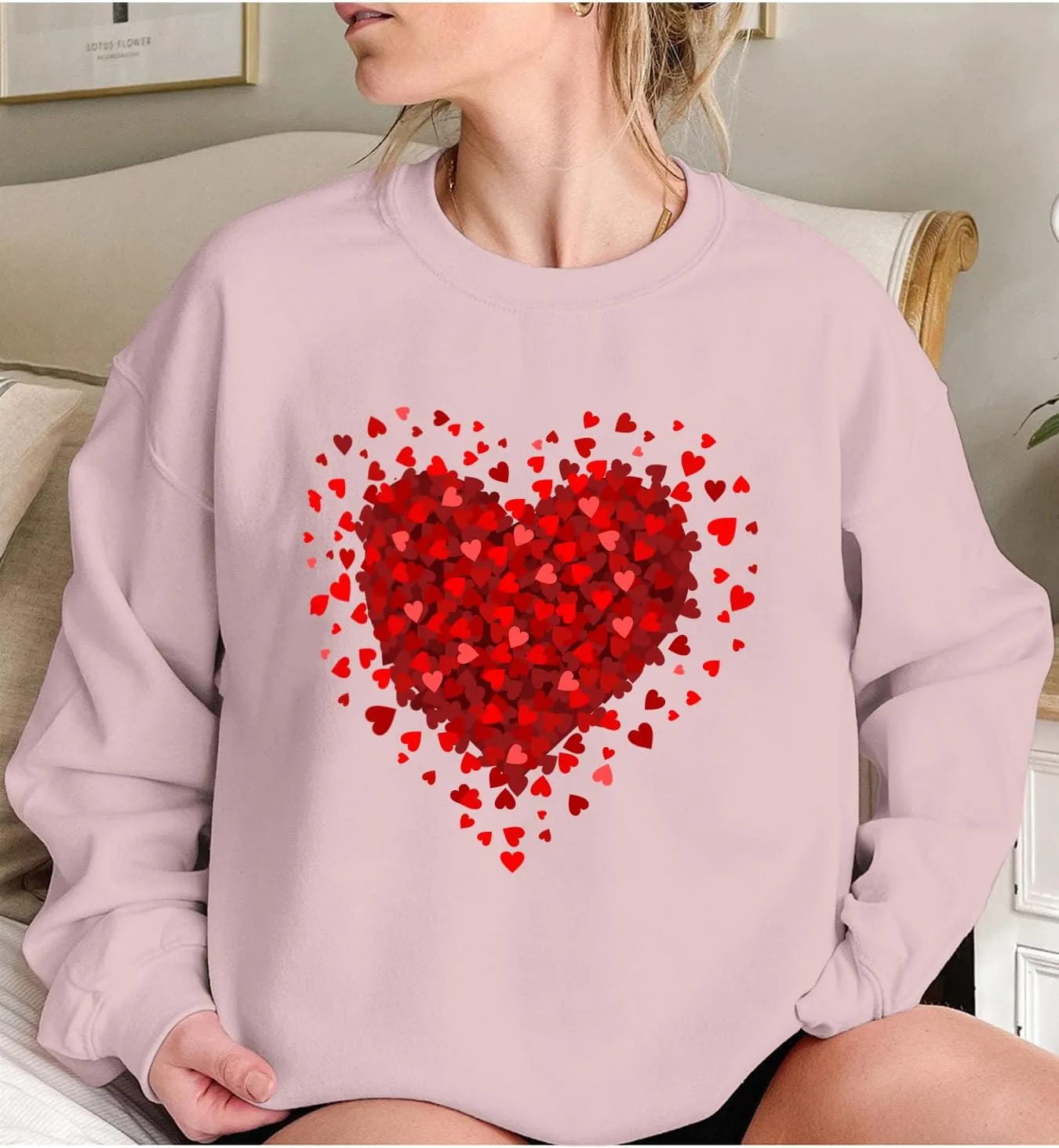 FLORENCE IISA Womens Oversized Graphic Crewneck Sweatshirt Long Sleeve Pullover Tops Heart Print Valentines Sweatshirt