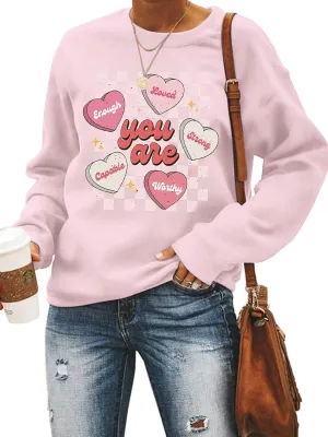 FLORENCE IISA Womens Oversized Graphic Crewneck Sweatshirt Long Sleeve Pullover Tops Heart Print Valentines Sweatshirt