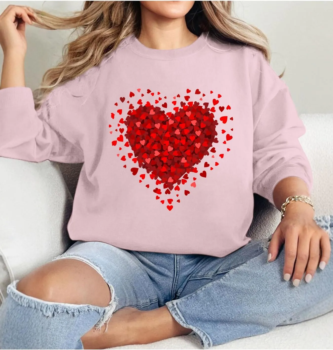 FLORENCE IISA Womens Oversized Graphic Crewneck Sweatshirt Long Sleeve Pullover Tops Heart Print Valentines Sweatshirt