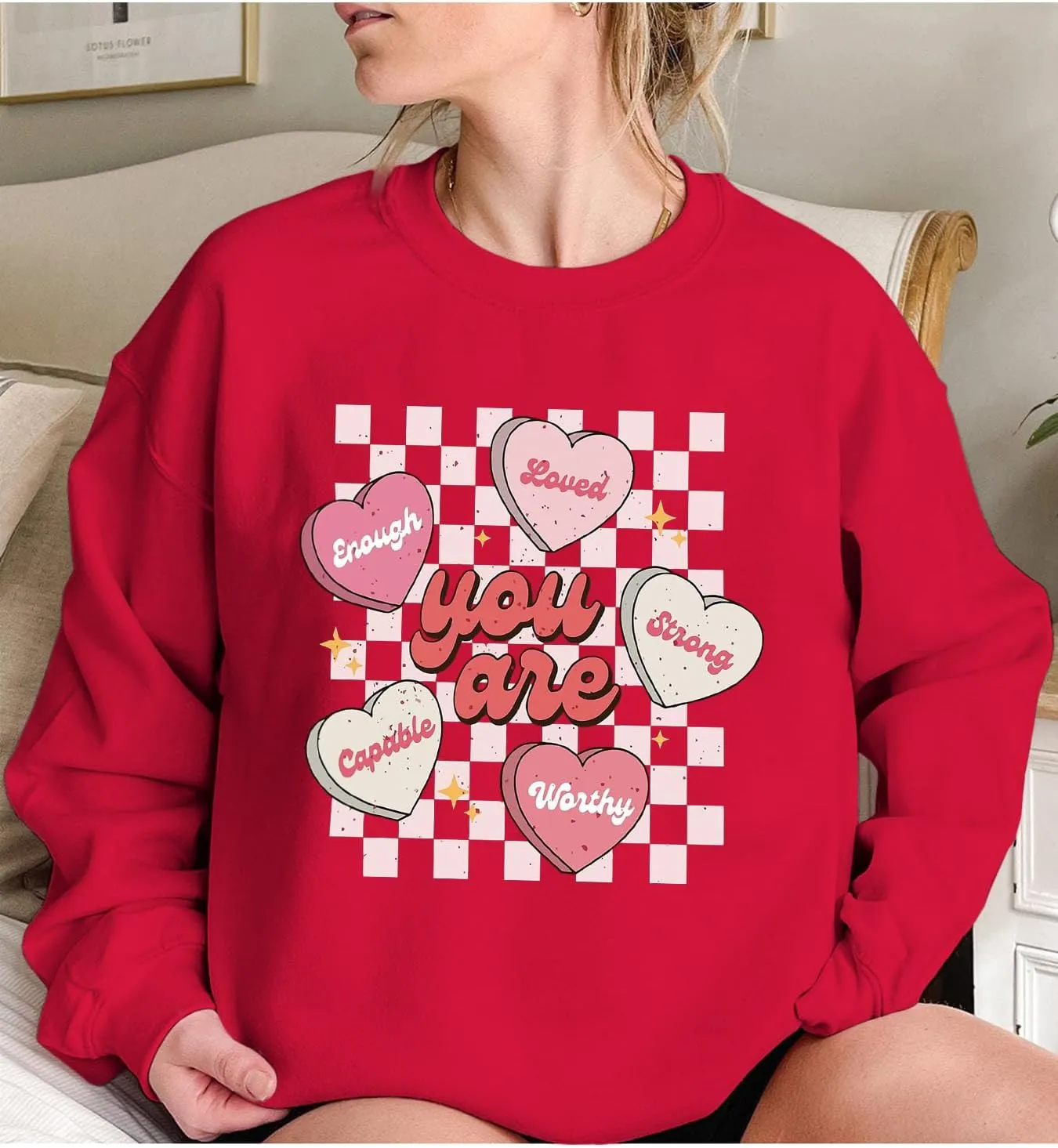 FLORENCE IISA Womens Oversized Graphic Crewneck Sweatshirt Long Sleeve Pullover Tops Heart Print Valentines Sweatshirt