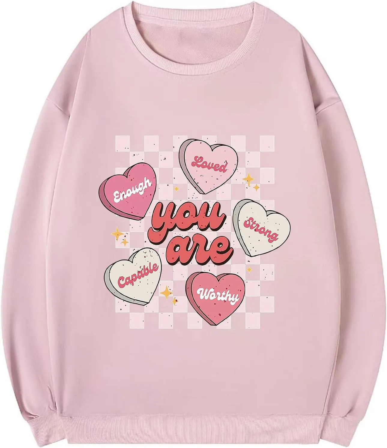 FLORENCE IISA Womens Oversized Graphic Crewneck Sweatshirt Long Sleeve Pullover Tops Heart Print Valentines Sweatshirt