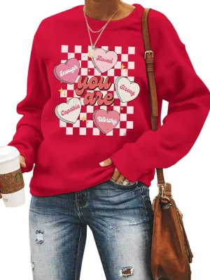 FLORENCE IISA Womens Oversized Graphic Crewneck Sweatshirt Long Sleeve Pullover Tops Heart Print Valentines Sweatshirt