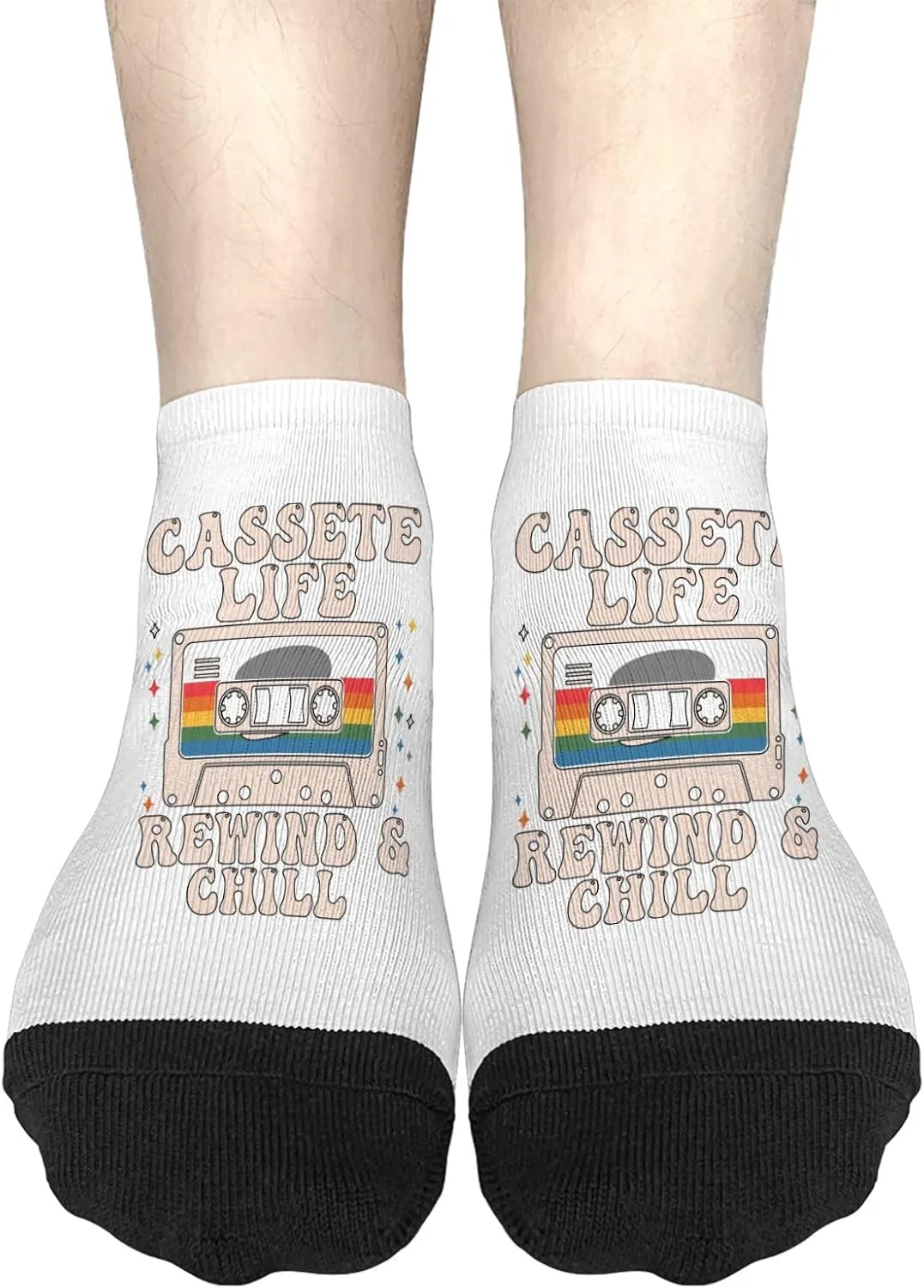 Funny Sock For Women Womens No Show Socks, Cassette Life Rewind Chill Sock, White Elephant Gifts For Adults Funny