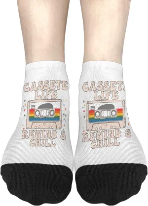 Funny Sock For Women Womens No Show Socks, Cassette Life Rewind Chill Sock, White Elephant Gifts For Adults Funny