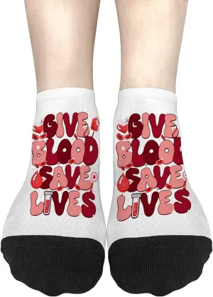 Funny Sock For Women Womens No Show Socks, World Blood Donor Day 2025 June 14 Donate Blood Save Lives Sock, Funny Gifts For Dad