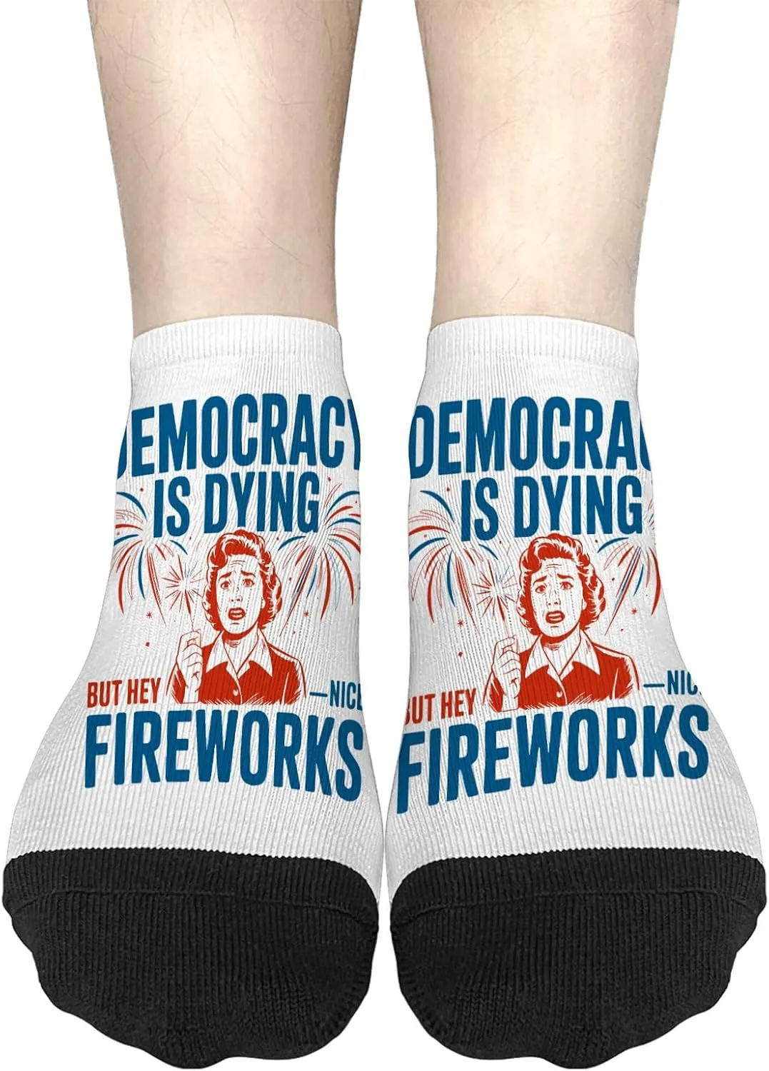 Funny Sock No Show Socks Men, Democracy Is Dying But Hey Nice Fireworks 4th Of July Sock, Funny Gifts For Dad