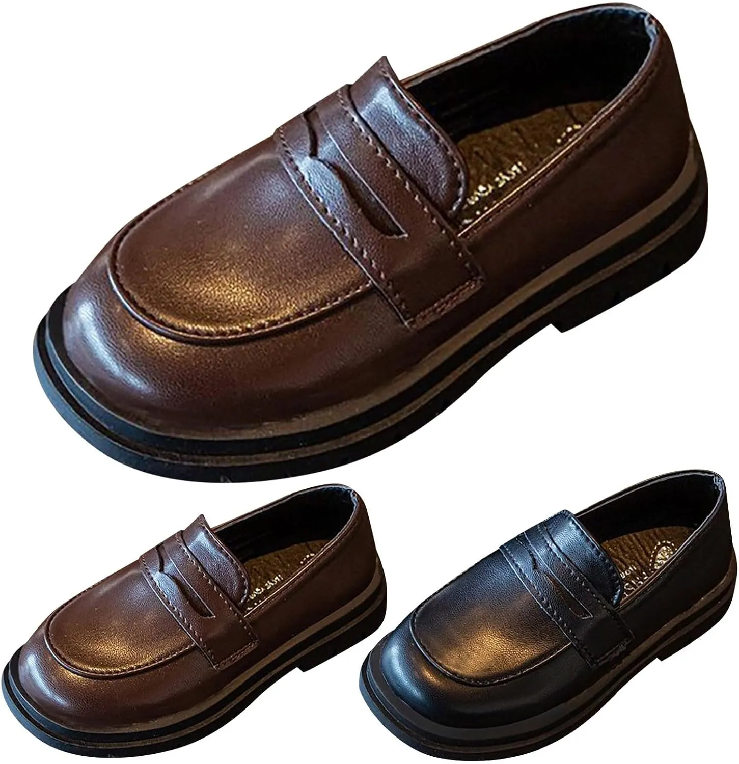 Generic Girls Platform Loafers Solid Color Slip on Leather Shoes School Un𝐢form Dress Shoes Non Slip Comfortable Shoes