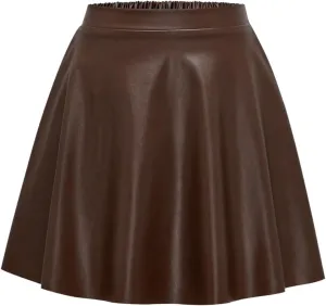 Girl's Faux Leather Pleated Mini Skirt High Waisted Flared Skater Skirts
