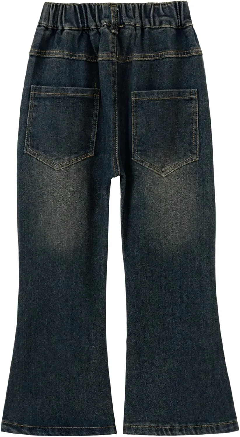Girls Flare Leg Bell Bottom Jeans Kids Vintage Slim Fit Stretchy Bootcut Denim Pants