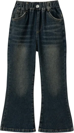 Girls Flare Leg Bell Bottom Jeans Kids Vintage Slim Fit Stretchy Bootcut Denim Pants