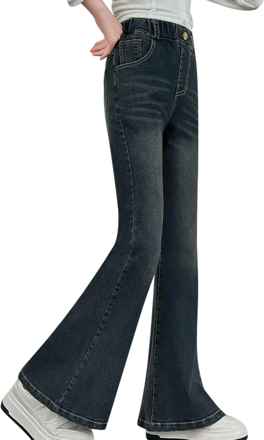 Girls Flare Leg Bell Bottom Jeans Kids Vintage Slim Fit Stretchy Bootcut Denim Pants