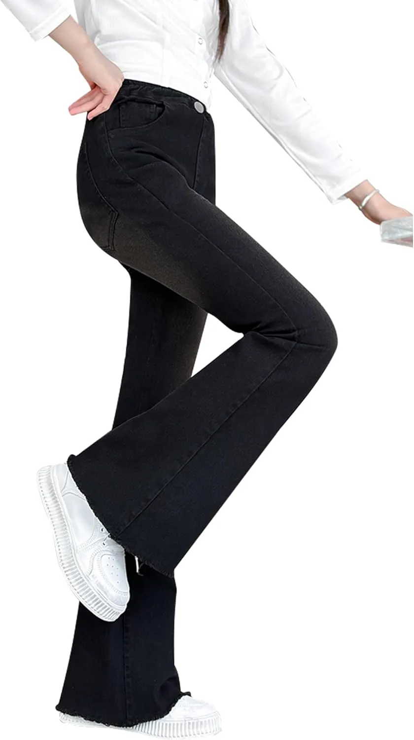 Girls Flare Leg Bell Bottom Jeans Kids Vintage Slim Fit Stretchy Bootcut Denim Pants