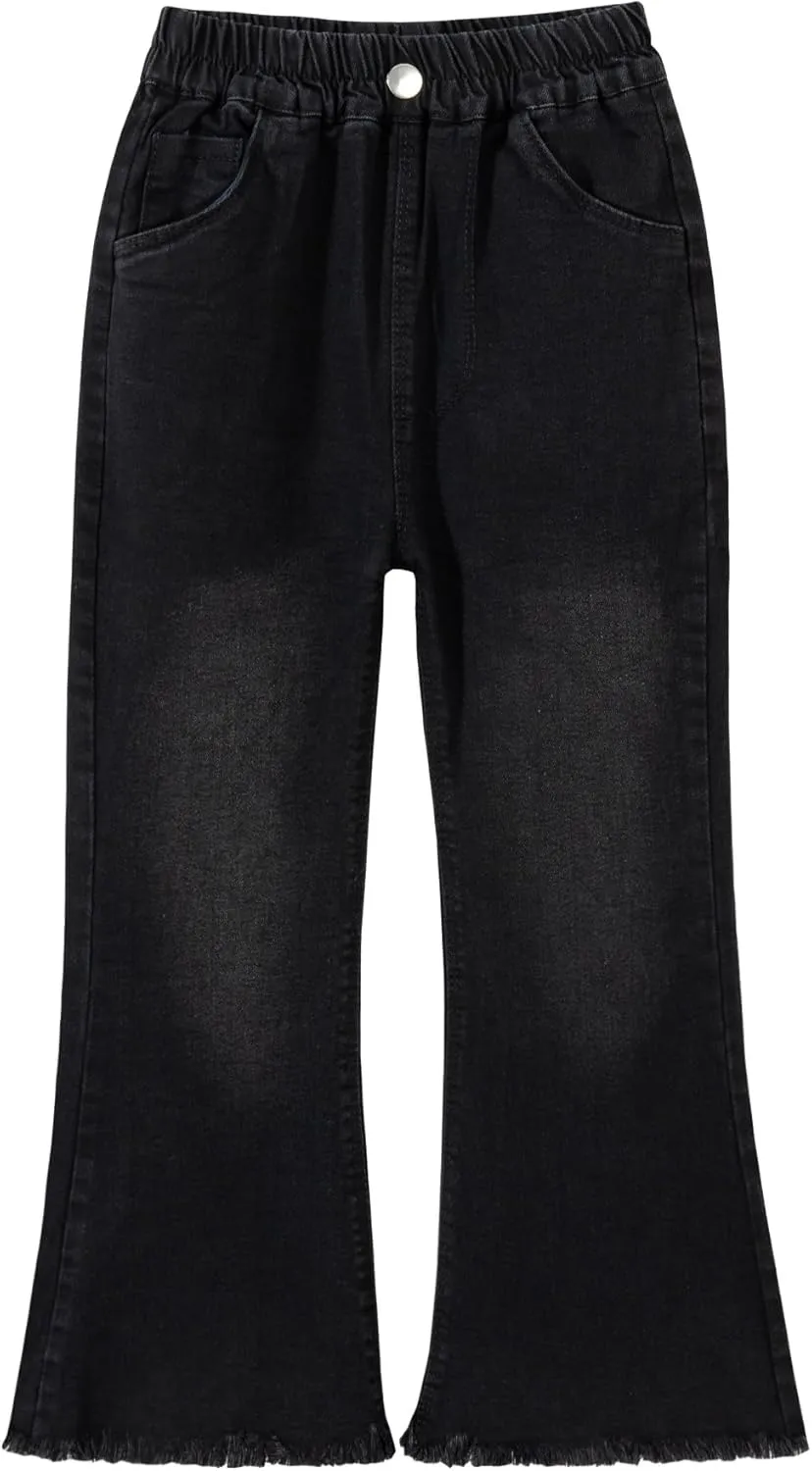 Girls Flare Leg Bell Bottom Jeans Kids Vintage Slim Fit Stretchy Bootcut Denim Pants