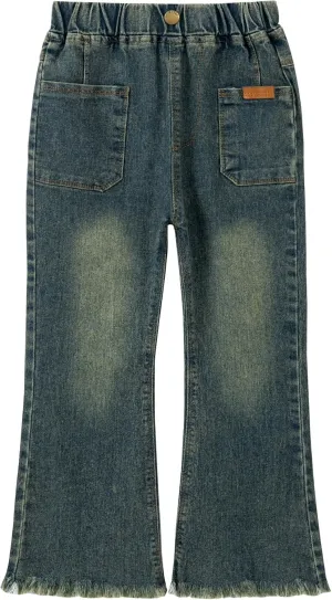 Girls Flare Leg Bell Bottom Jeans Kids Vintage Slim Fit Stretchy Bootcut Denim Pants