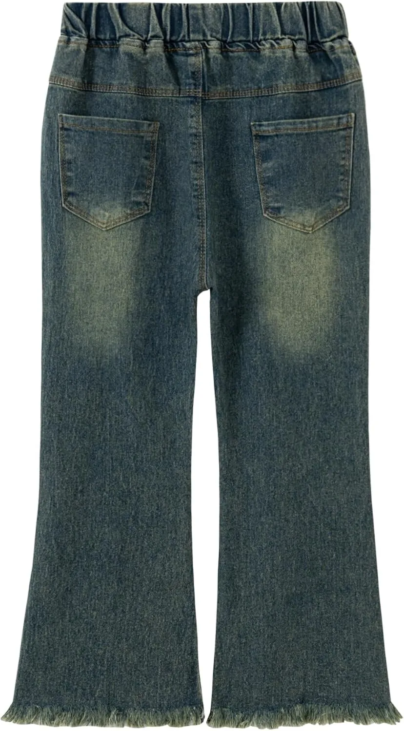 Girls Flare Leg Bell Bottom Jeans Kids Vintage Slim Fit Stretchy Bootcut Denim Pants