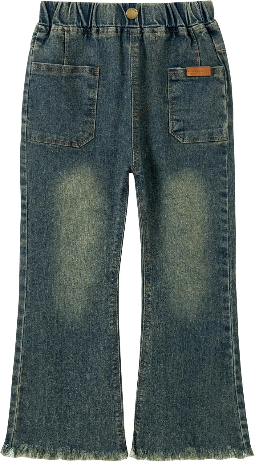 Girls Flare Leg Bell Bottom Jeans Kids Vintage Slim Fit Stretchy Bootcut Denim Pants