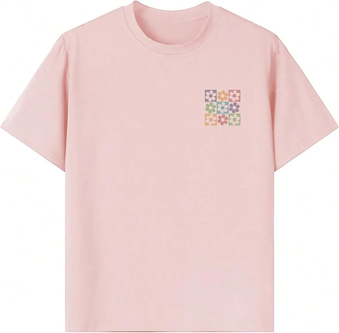 Girl's Floral Graphic Print Cute T Shirts Crew Neck Short Sleeve Clothes Loose Summer Cute Tops for Girls