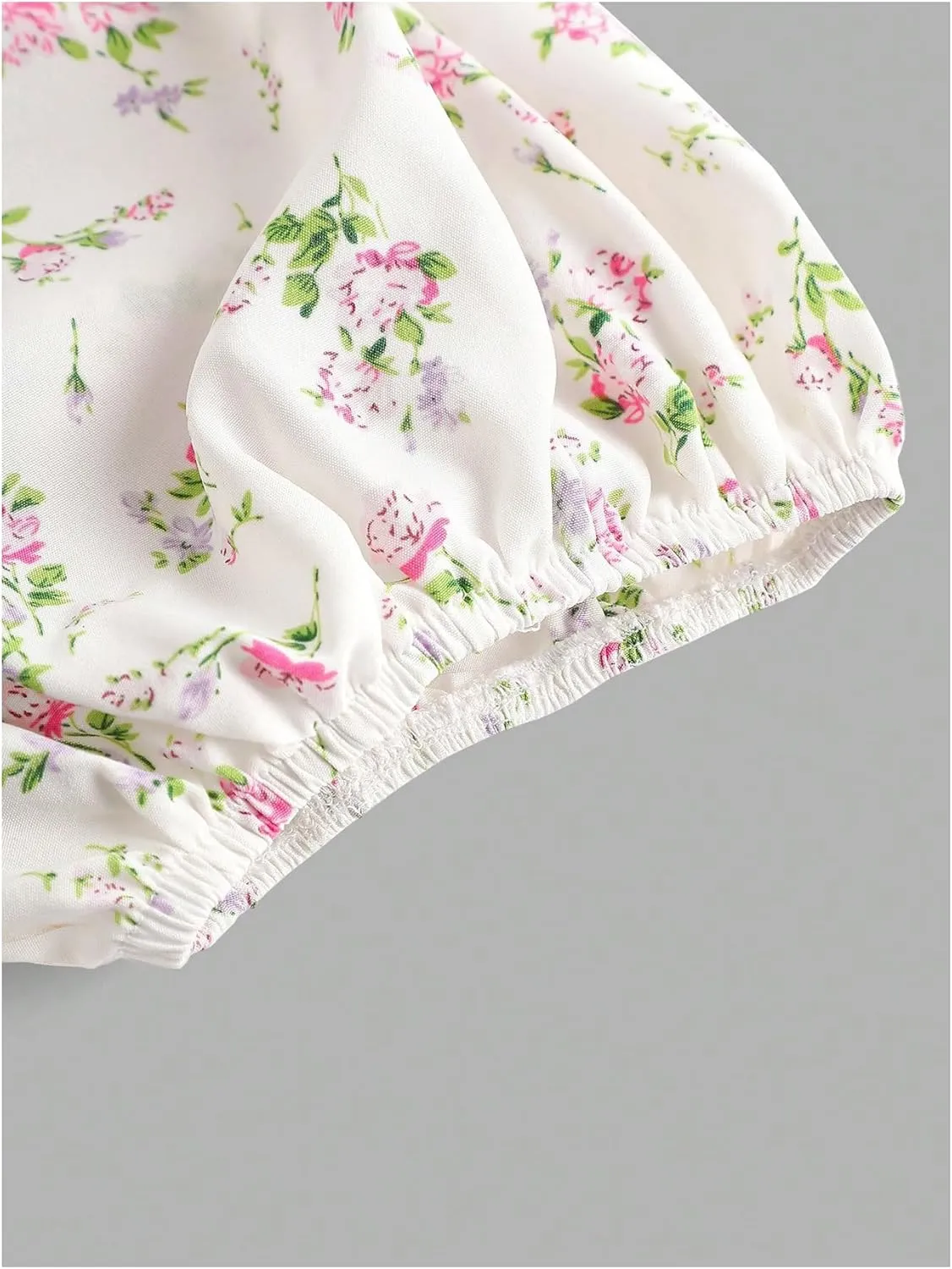 Girl's Floral Summer Dress Layer Ruffle Sweetheart Neck Short Puff Sleeve A Line Casual Dress