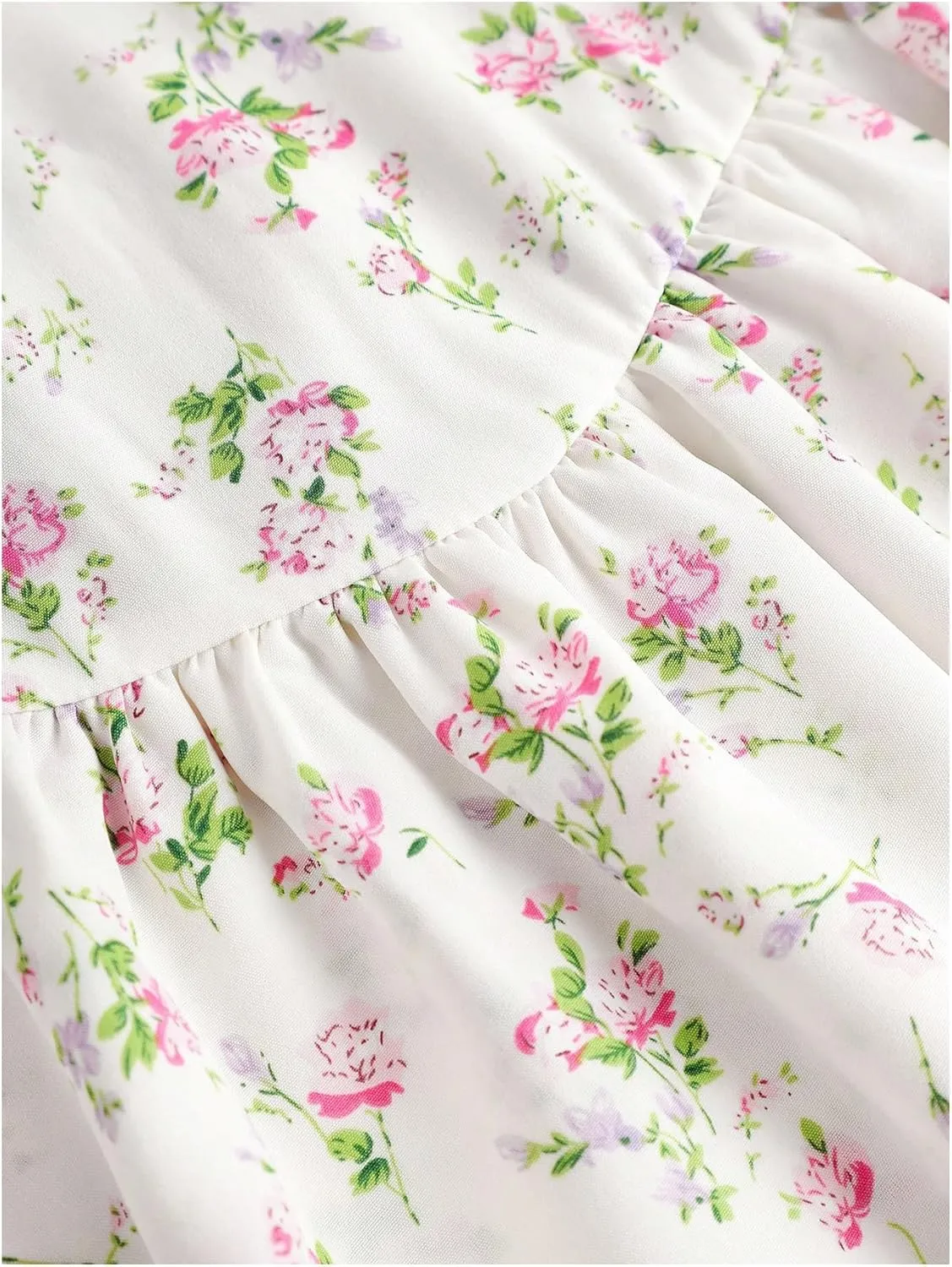 Girl's Floral Summer Dress Layer Ruffle Sweetheart Neck Short Puff Sleeve A Line Casual Dress