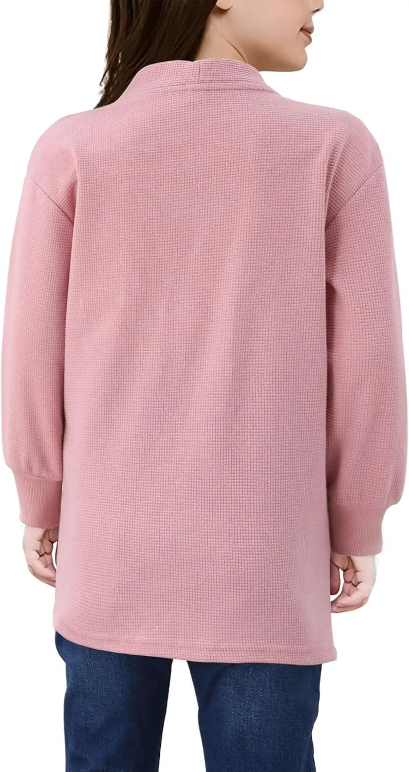 Girls Open Front Cardigan Long Sleeve Casual Fall Winter Loose Knit Sweaters Coat with Pockets