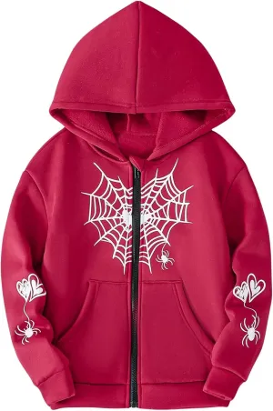 GORGLITTER Boy's Letter Graphic Kangaroo Pocket Sweatshirt Long Sleeve Zip Up Hoodie