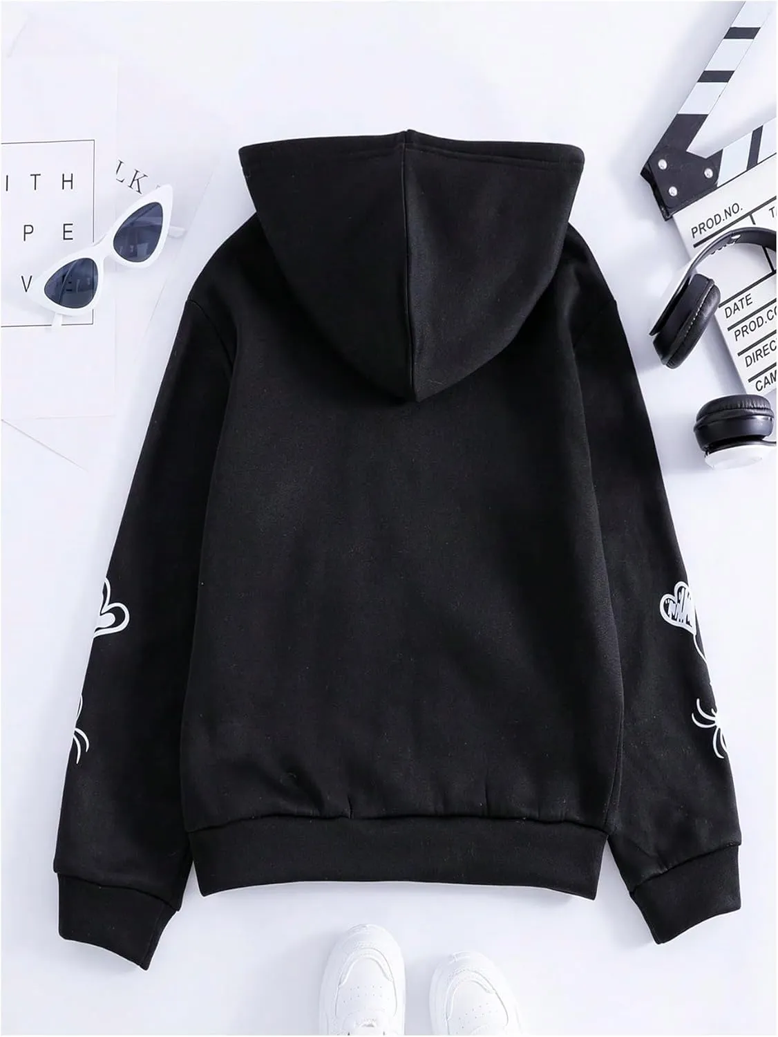 GORGLITTER Boy's Letter Graphic Kangaroo Pocket Sweatshirt Long Sleeve Zip Up Hoodie
