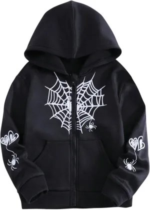 GORGLITTER Boy's Letter Graphic Kangaroo Pocket Sweatshirt Long Sleeve Zip Up Hoodie