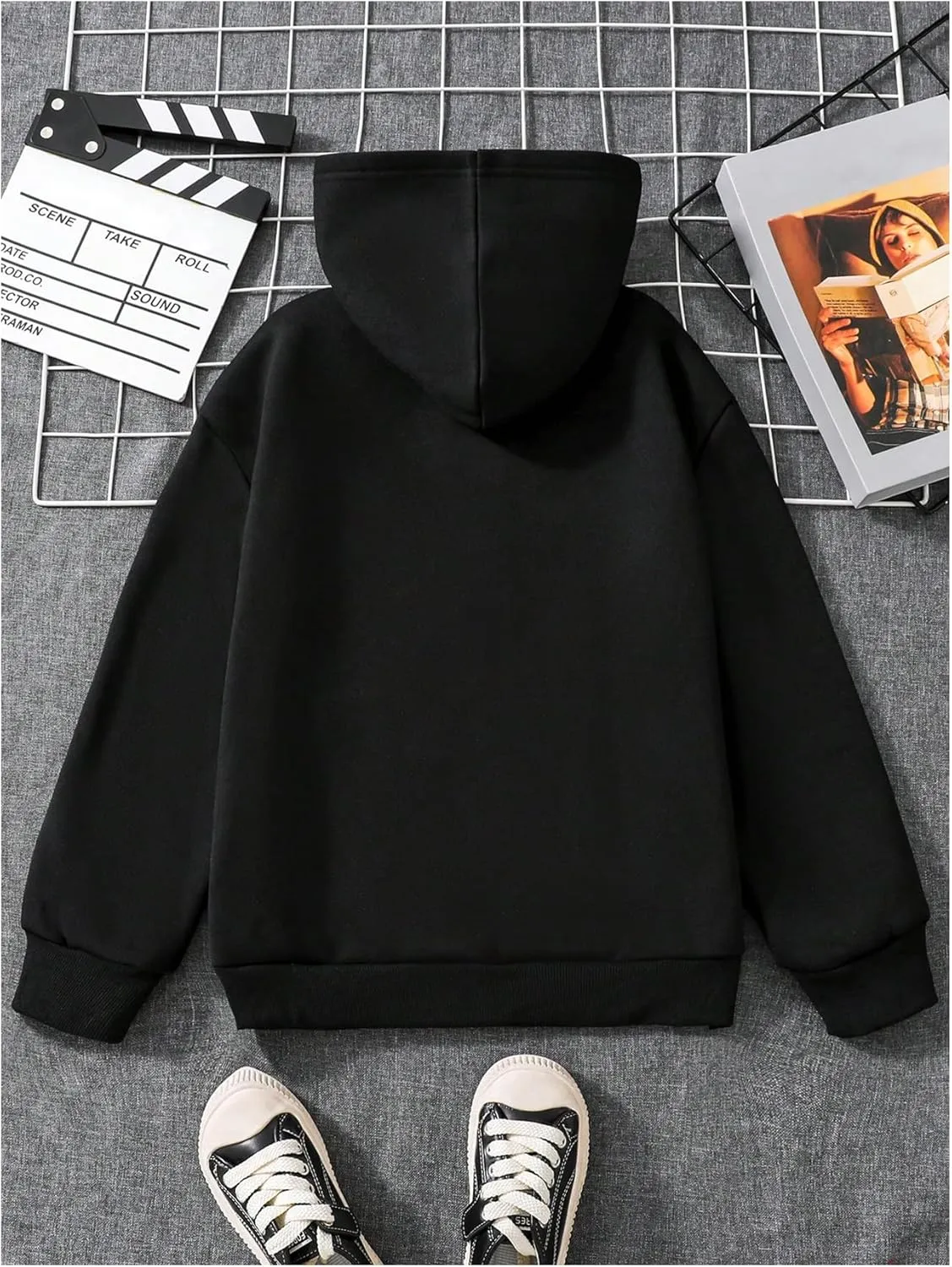 GORGLITTER Boy's Letter Graphic Kangaroo Pocket Sweatshirt Long Sleeve Zip Up Hoodie