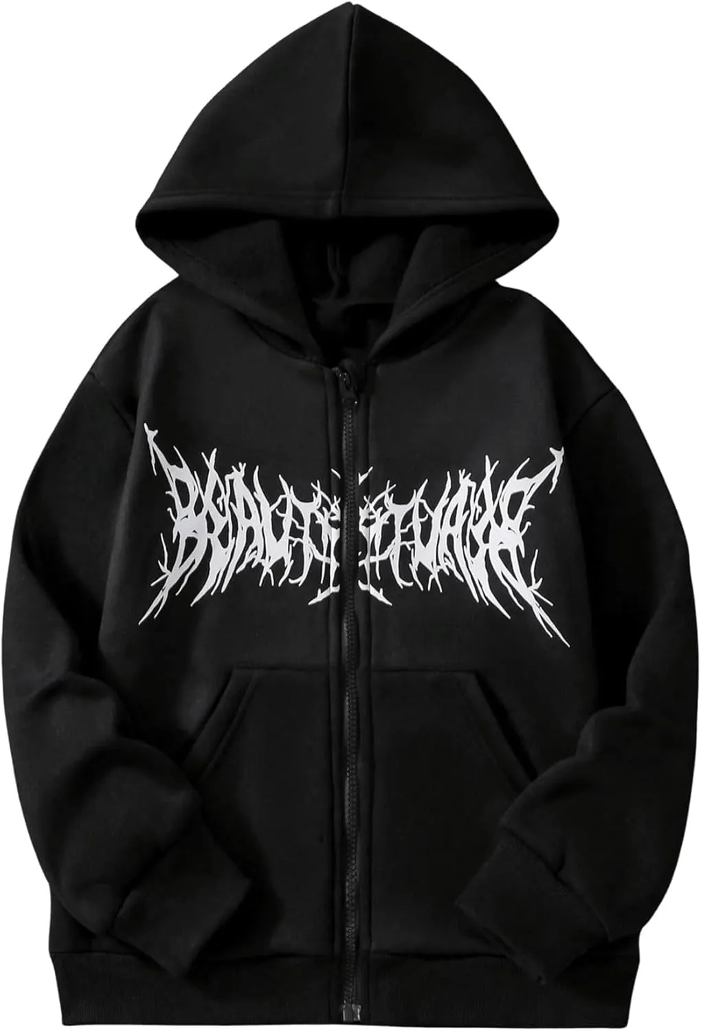 GORGLITTER Boy's Letter Graphic Kangaroo Pocket Sweatshirt Long Sleeve Zip Up Hoodie