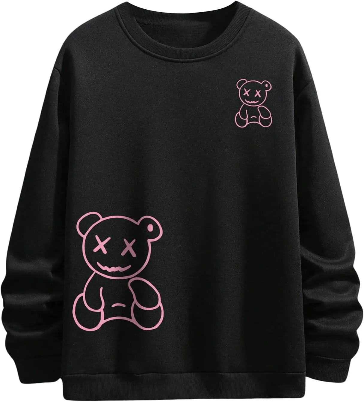 GORGLITTER Men's Bear Graphic Sweatshirt Long Sleeve Crew Neck Drop Shoulder Pullover Tops