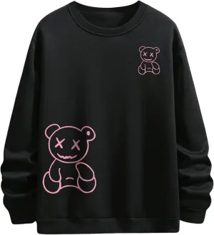 GORGLITTER Men's Bear Graphic Sweatshirt Long Sleeve Crew Neck Drop Shoulder Pullover Tops
