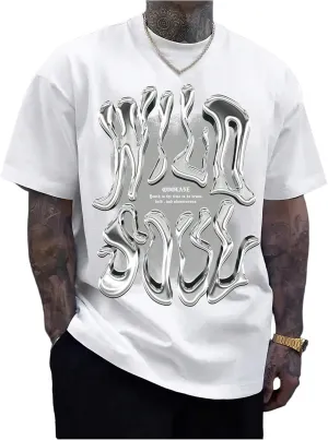 GORGLITTER Men's Cool Graphic T Shirts Oversized Short Sleeve Drop Shoulder Crewneck Tee Top