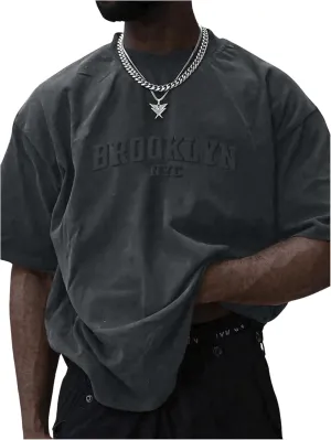 GORGLITTER Men's Oversized T Shirt Letter Graphic Short Sleeve Drop Shoulder Crewneck Tee Tops
