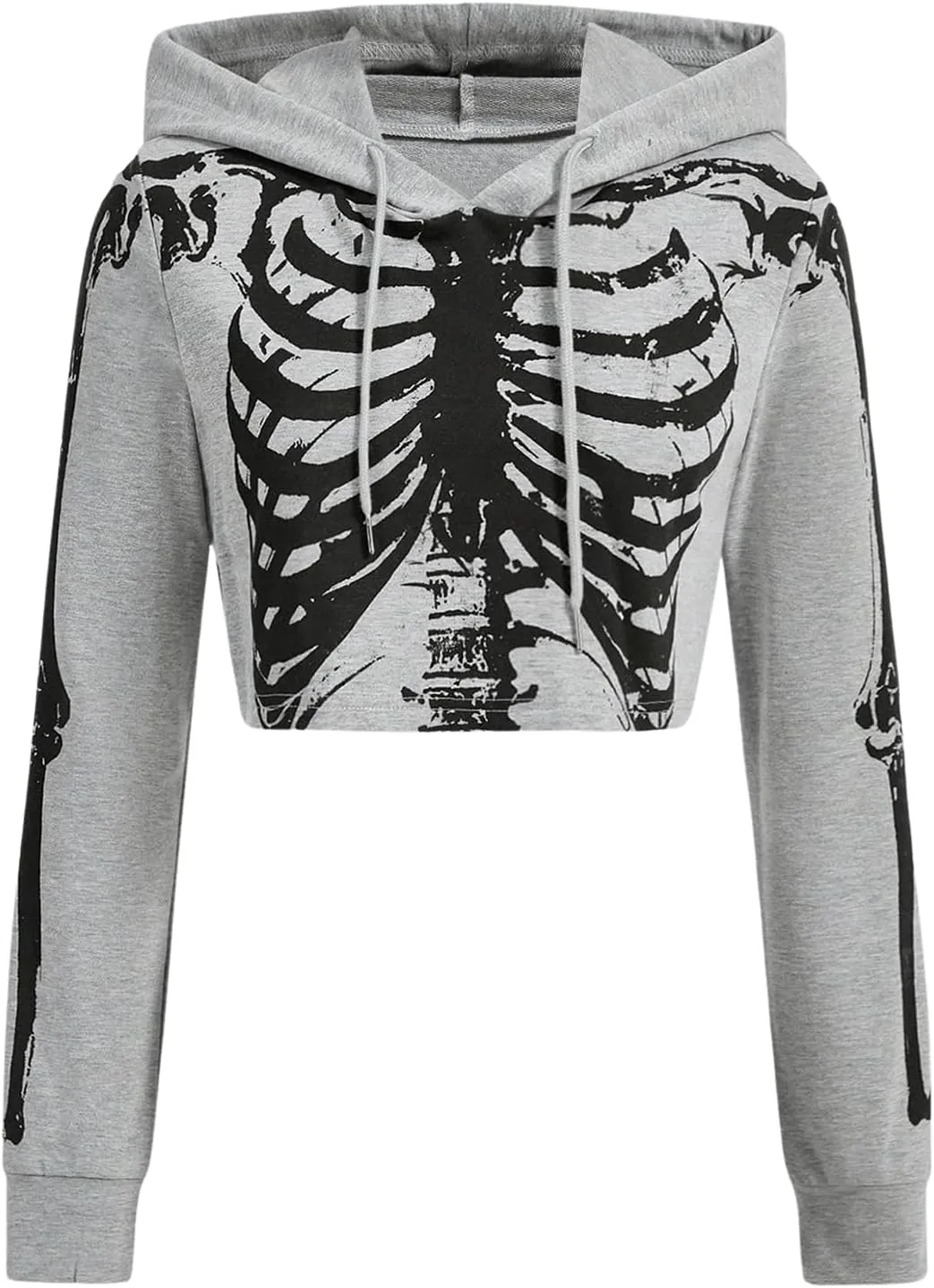 GORGLITTER Women's Cropped Goth Graphic Skeleton Hoodie Long Sleeve Drawstring Pullover Hoodies