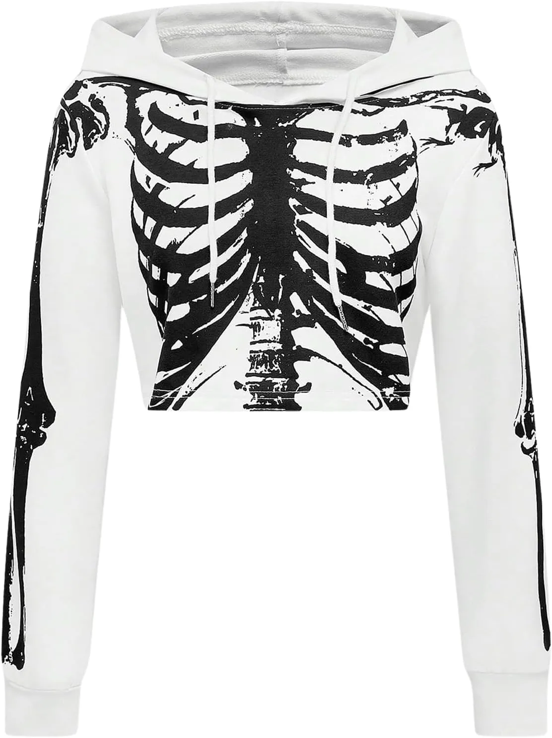 GORGLITTER Women's Cropped Goth Graphic Skeleton Hoodie Long Sleeve Drawstring Pullover Hoodies