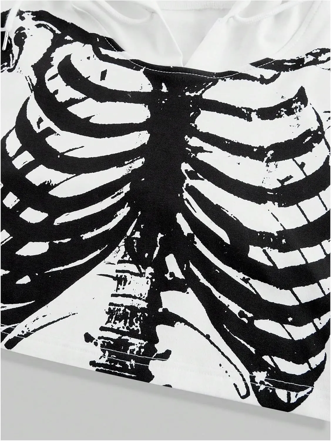 GORGLITTER Women's Cropped Goth Graphic Skeleton Hoodie Long Sleeve Drawstring Pullover Hoodies