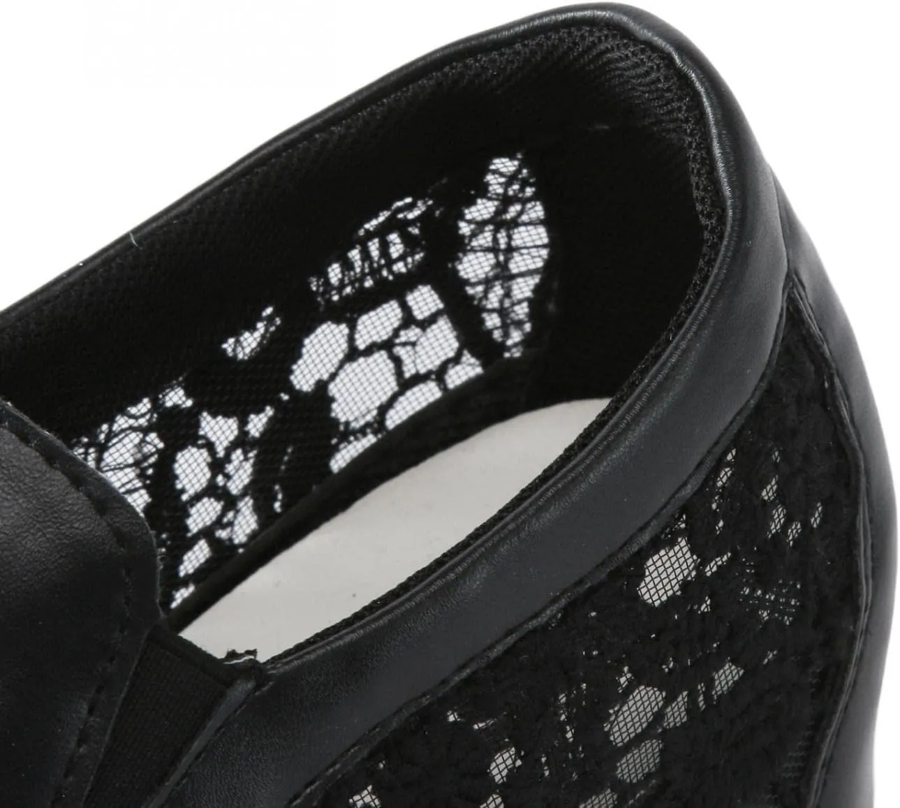 Hbeylia Platform Hidden Heels Sneakers For Women Fashion Flower Embroidered Design Lace Crochet Slip On Chunky Bottom High Heels High Top Canvas Shoes Casual Walking Slip On Loafers Work Shoes